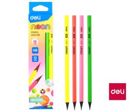 Ceruzka HB bez gumy trojhranná  NEON BLACK DELI EU54700 mix