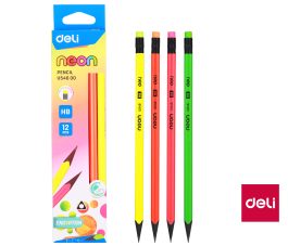 Ceruzka HB s gumou trojhranná  NEON BLACK DELI EU54600 mix