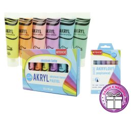 Farby  akrylové sada PASTEL LUMA 6 farieb 75ml + DARČEK 1x Popisovač akrylový PASTEL 6 farieb