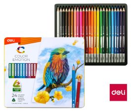 Farbičky DELI trojhranné 24 farieb Color Emotion kovové puzdro EC00225