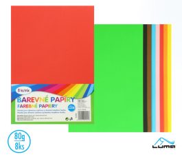 Papier farebný zložka A4/80g mix,  8ks LUMA